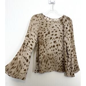 L'AGENCE Silk Blouse Women’s Small Bell Sleeve Dylan Cheetah Print